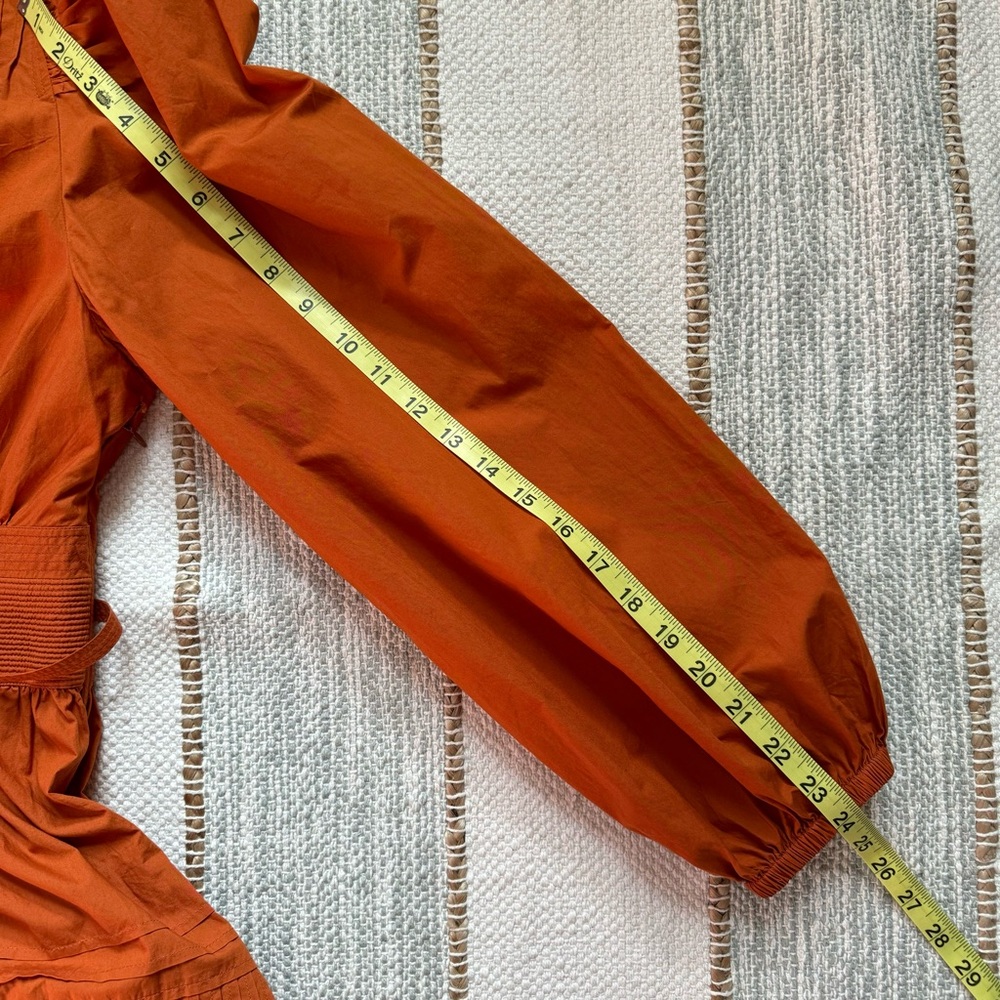 Ulla Johnson Rosalind Saffron Burnt Orange Long Puff Sleeves Mini Dress Size 10 - Picture 10 of 14
